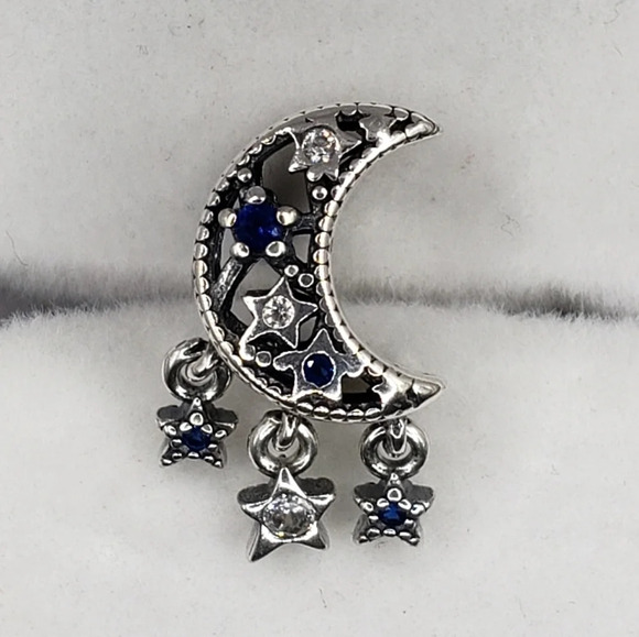 Crescent Moon and Stars Dangle Bracelet Charm Sterling Silver 925 Dream Big - Picture 3 of 6